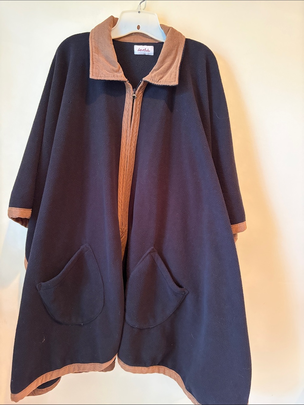 Lemoda Cape Black with Tan Trim and Zip Front